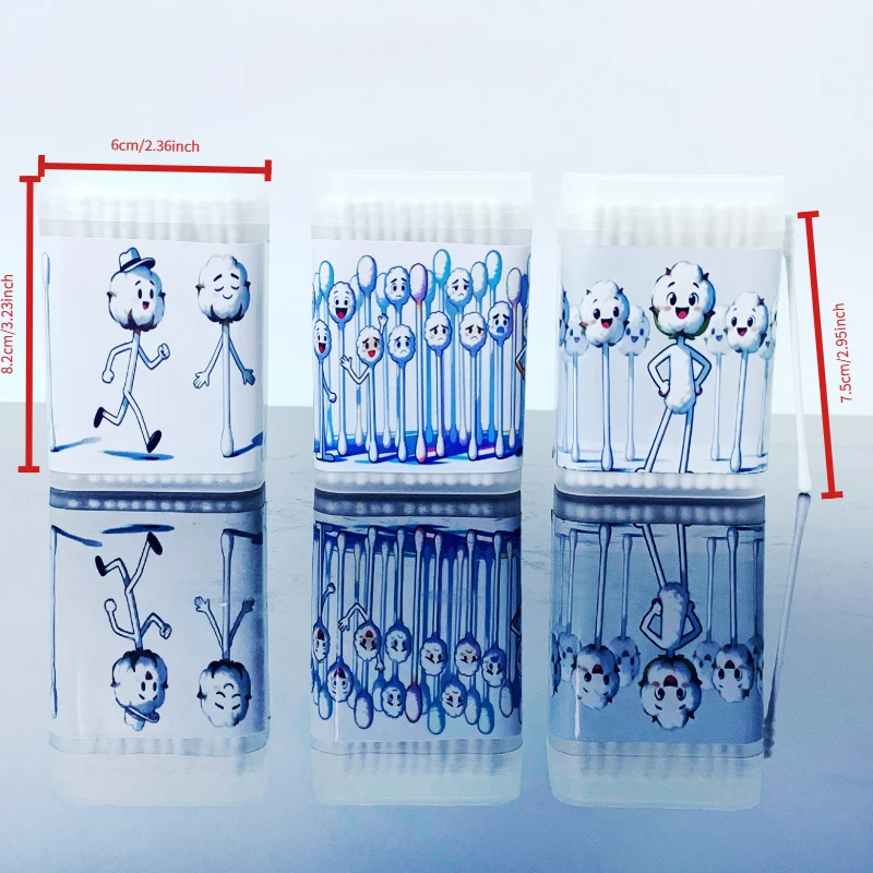 300Pcs Emoticon Cloud-Shaped Double-Headed Thin Stick Spiral Round Cotton Swabs Creative White Element Cotton Swabs