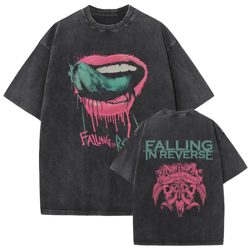

Washed Vintage Falling in Reverse T Shirts Men Women Gothic Rock T-shirt Men's Casual Cotton Retro T-shirts Oversized Streetwear