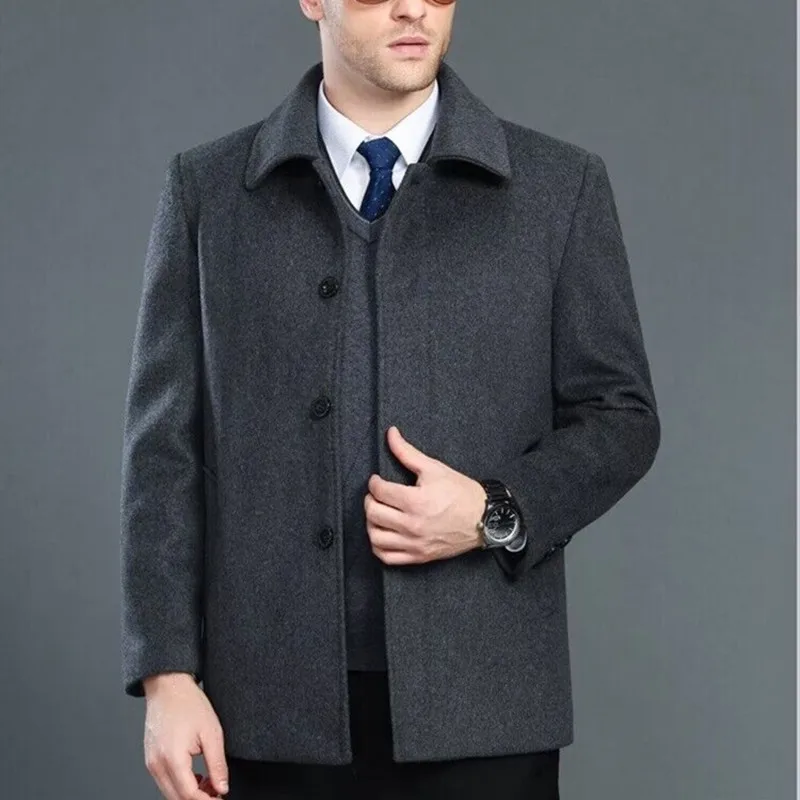 Winter Thick Warm Wool Blends Men Business Outwear Coats Luxury Suit Jacket Male Autumn Casual Trend Fashion Overcoat