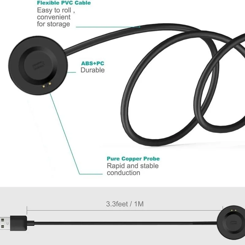 For Fusion 2 Smart Watch Charging Cable Magnetic Charger - 100cm Plastic Wristband Charger [L1aryPS]