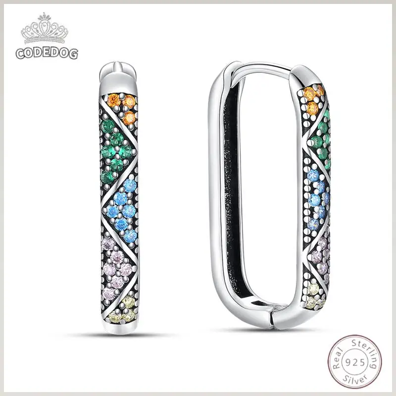 Heiße 925 Sterling Silber Ohrringe Charme Einfache Glänzende Regenbogen Zirkon Hochzeit Frauen Schmuck Geschenk