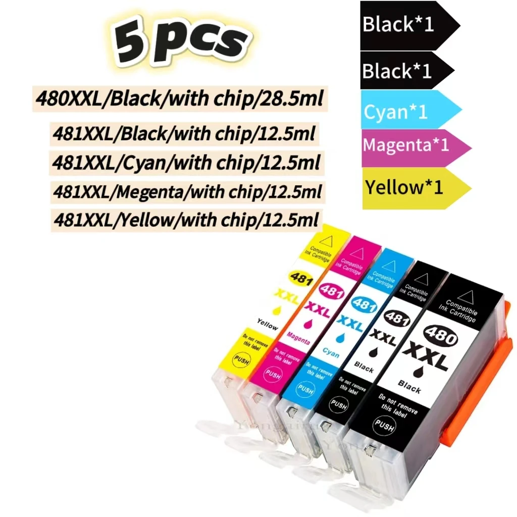 Compatible Ink Cartridge PGI-480XXL CLI-481XXL for Canon PIXMA TS6140 TS8140 TS9140  5 packs