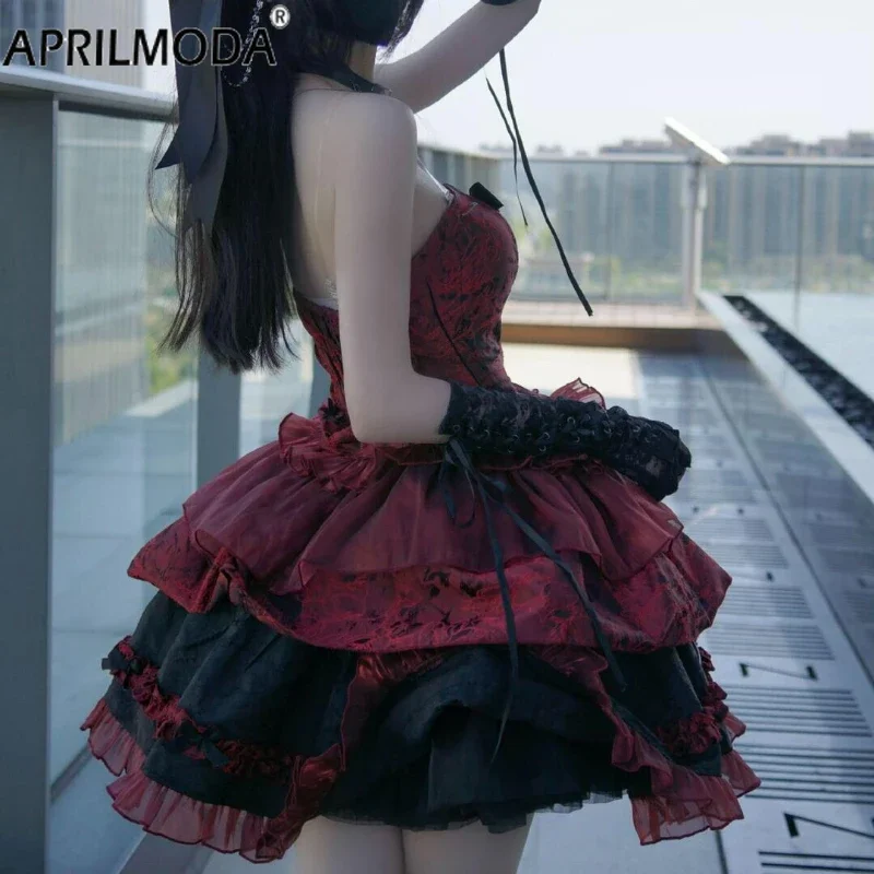 Robe Lolita en dentelle Harajuku Y2K pour femme, nœud gothique victorien, robes de soirée, style punk japonais, robe de princesse à bandage mince