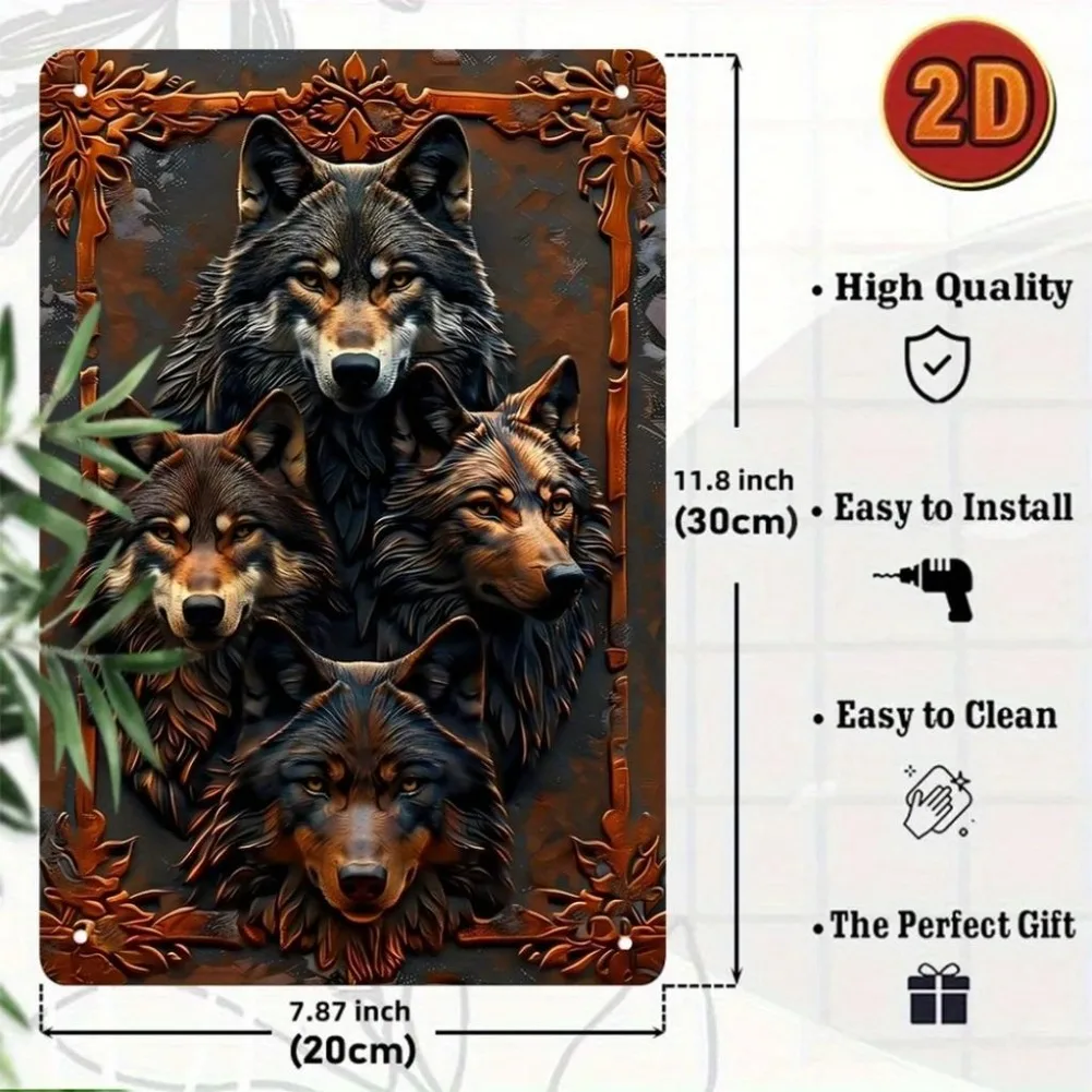Hiasan Seni Dinding Logam Serigala، Reka Forma 3D، Plak Gantung Gothic Vintaj، إنانك هاونج، بار، كافيه، حاديا الهالوين دان