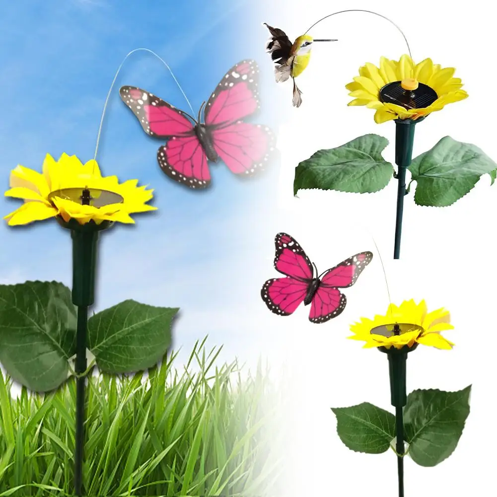 Solar Sunflower Flower Butterfly Hummingbird Lawn Decoration Flying Butterfly Feather Solar Bird E4I4