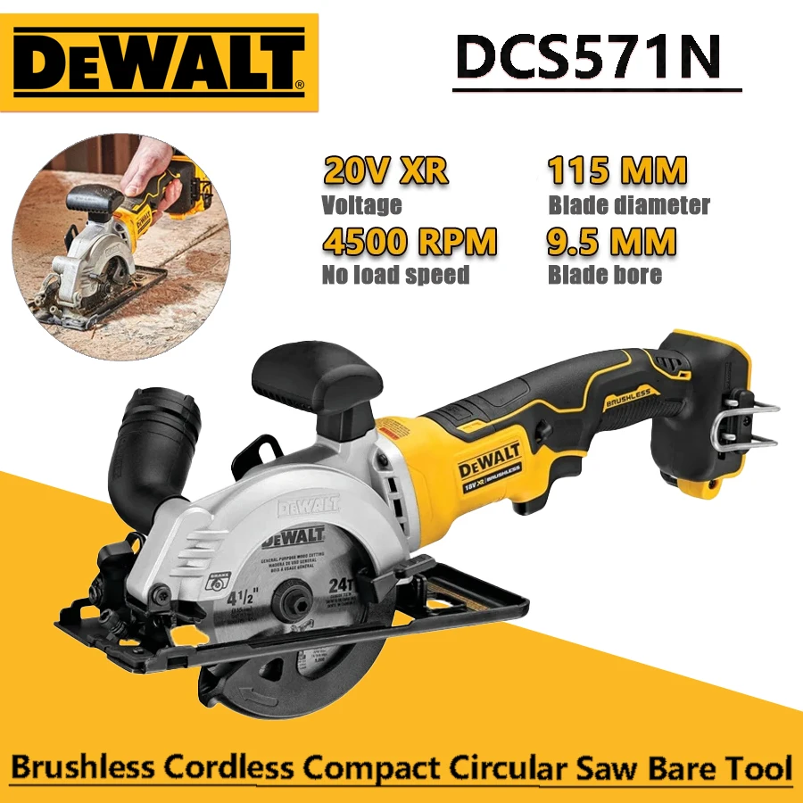 DEWALT DCS571N Circular Saw (Bare Tool) 18V 115mm Brushless Cordless Compact Woodworking Saw Electric Cutting Machine Power Tool