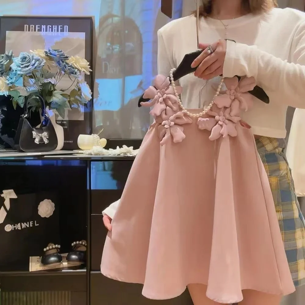 Summer New Fashion Girls' Casual Clothes 3D Flower Decoration Vest Dress for Children Aged 2-7 Korean Version Daily Wear