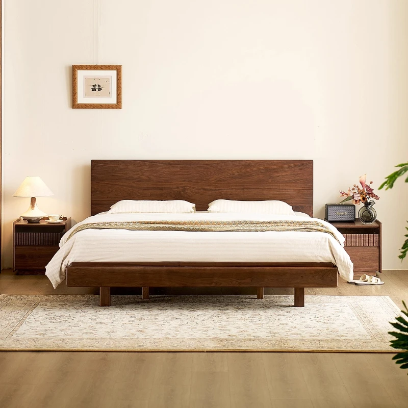 

North American black walnut solid wood suspended bed household double bed antique bed 1.8 meters simple master bedroom