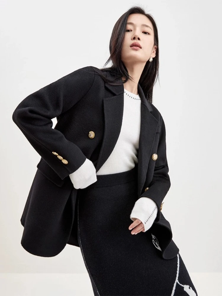 

SENTUBILA Women's 100% Wool Double Faced Tweed Coat Women 2025 Winter British Style Classic Elegant Retro Outerwear W54OG3694X