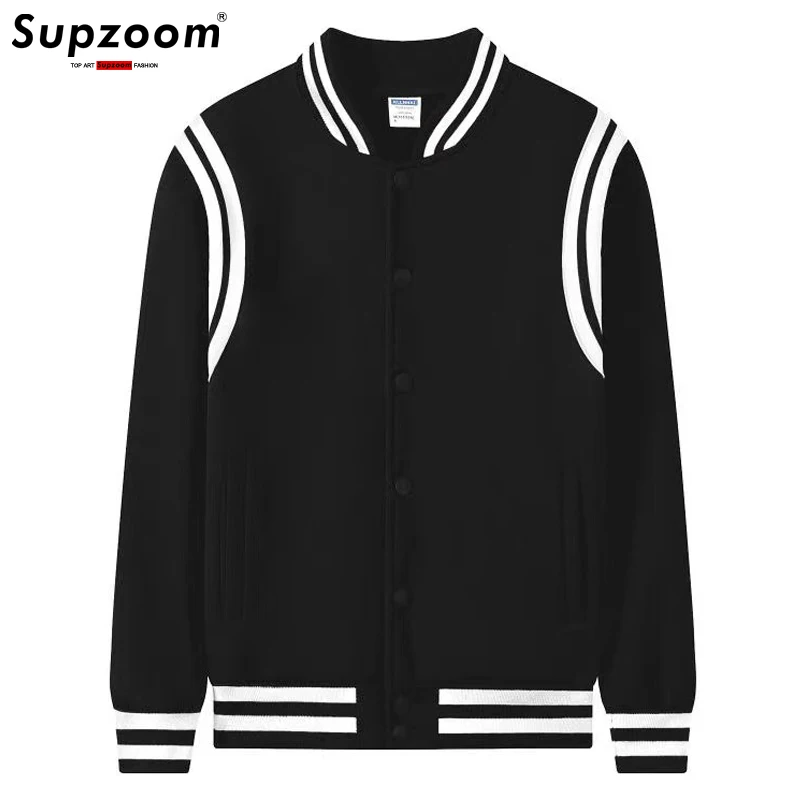 Supzoom New Arrival Fashion Rib Sleeve Cotton Casual Baseball Uniform Collar Coat Autumn And Winter Spliced Bomber Jacket Men