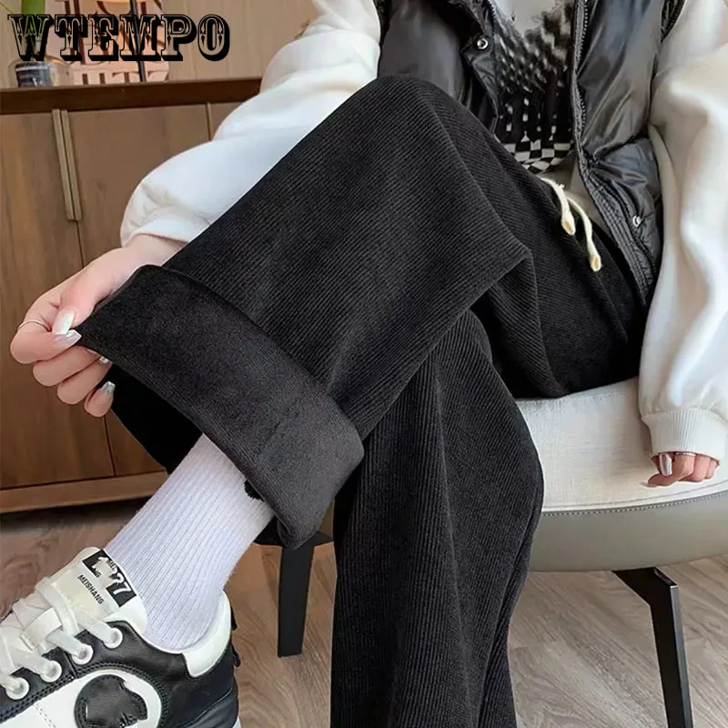 Corduroy Wide Leg Pants Soft Comfortable Women's Plush Warm Loose Casual Straight Trousers Commuting Autumn Winter Drop Shipping