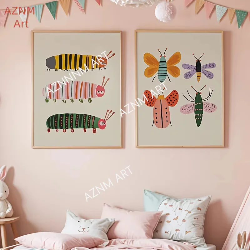 1/2 Stück farbige Käfer-Wandkunst, niedliche Tierkunstposter, Käfer-Sammlung, Naturillustrationen, Kunstdekoration für das Spielzimmer