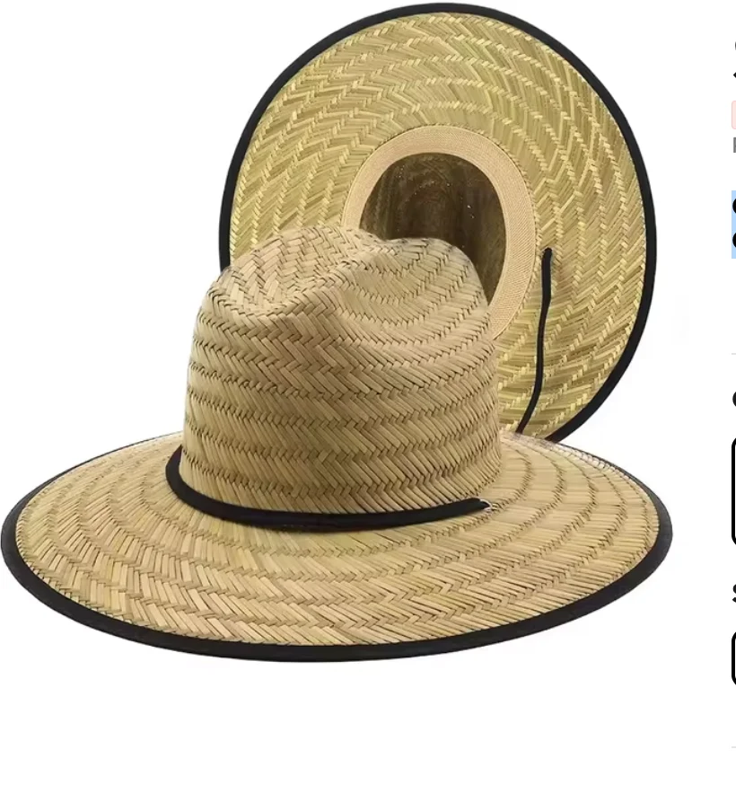 Classic Handwork Women Men Lifeguard Hat Straw Summer Beach Sun hat Outdoor Summer Wide Brim Panama Straw Womens Summer Hat