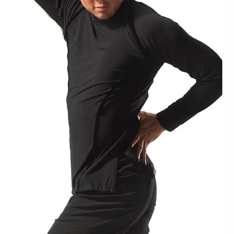 Masculino alto pescoço profissional dança latina topos roupas de prática de dança de salão mangas compridas veludo adulto flamenco camisa zh3089