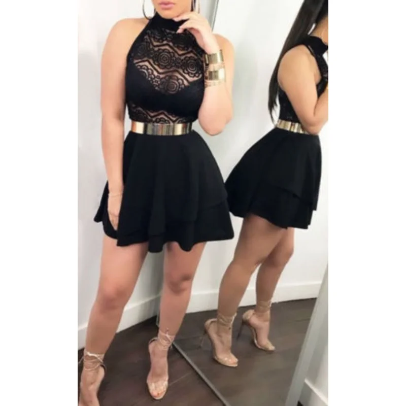 

Summer Sexy Dress Lace Stitching Sleeveless Mini Short Dress