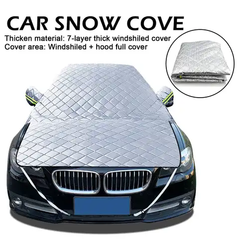 7-Layer Thicken Car Cover Extra Large Car Windshield Cover Hood Snowproof Anti-Frost Protection Sunshade Protector Q8W1