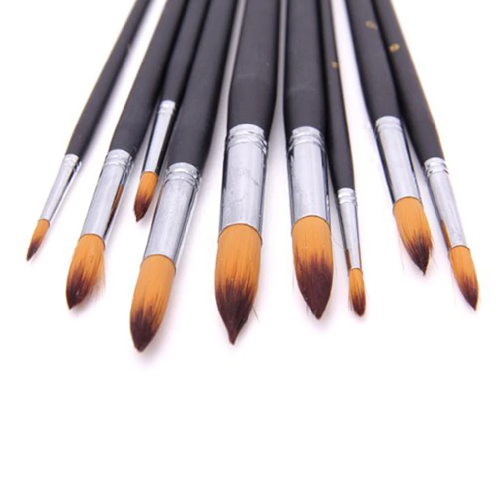 

9 Pcs Round Toe Nylon Brushes Black H Acrylic Watercolor Oil Paint Ideal Gifts Artists Painters Smooth Surface