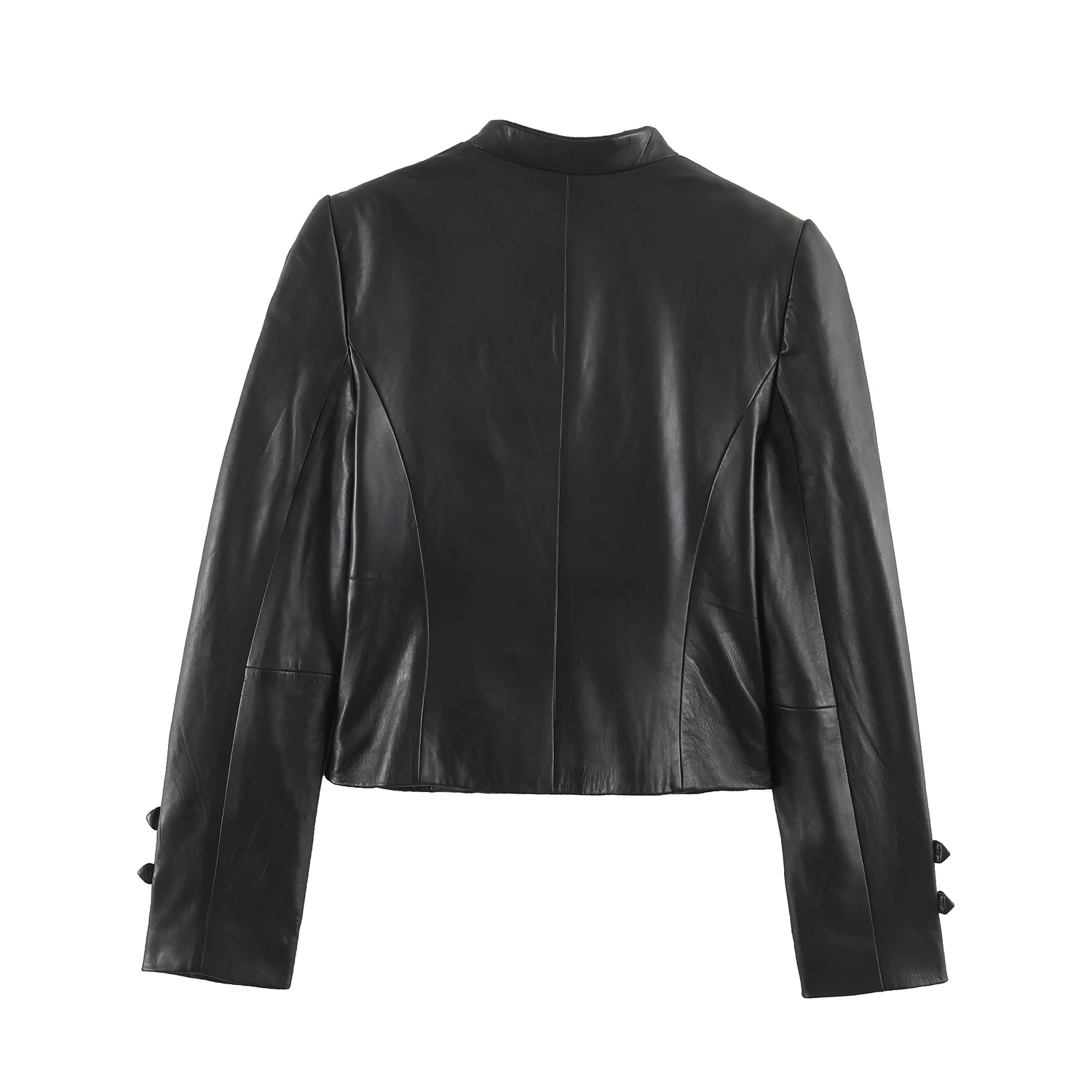 Women's Faux Leather Jacket 2026 Autumn New Fashion Street Style Stand Collar Frog Button Slim Fit Short Cropped Outerwear