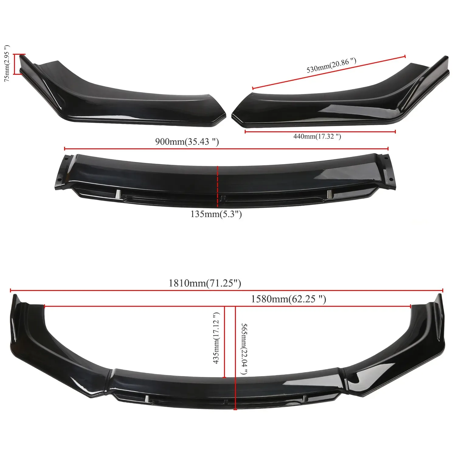 Vierteiliger Universeller Auto-Diffusor Frontlippe Frontspoiler Auto-Karosserie-Kit Schwarz&Rot Frontspoiler – Detail 9
