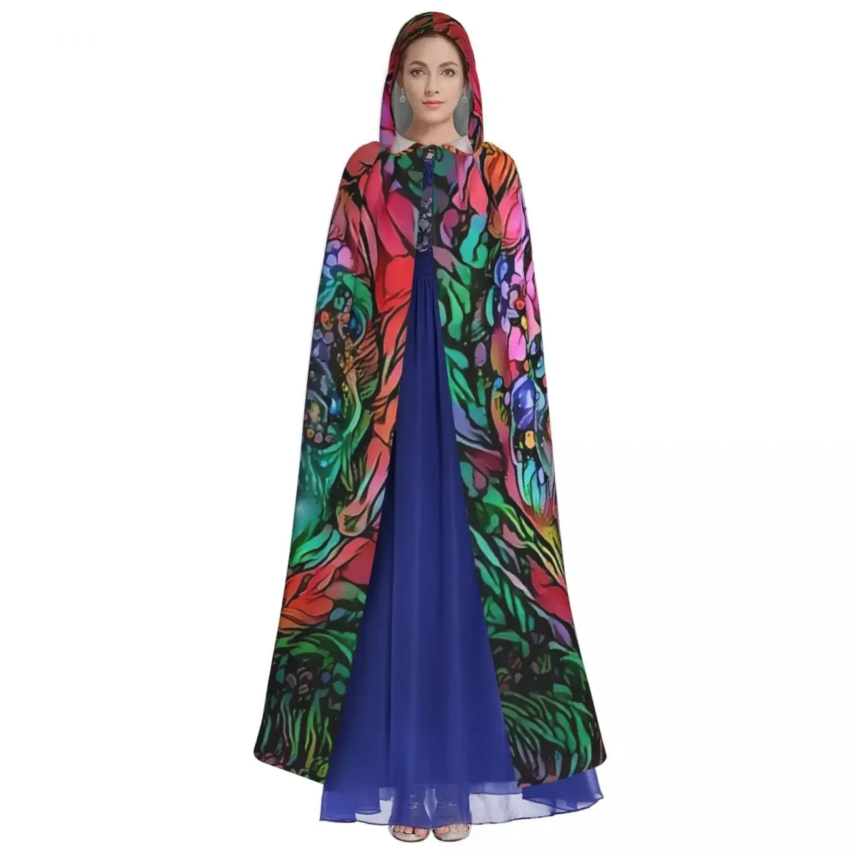 COLORFUL Flowering COSMOS! Hooded Cloak Halloween Party Cosplay Woman Men Adult Long Witchcraft Robe Hood