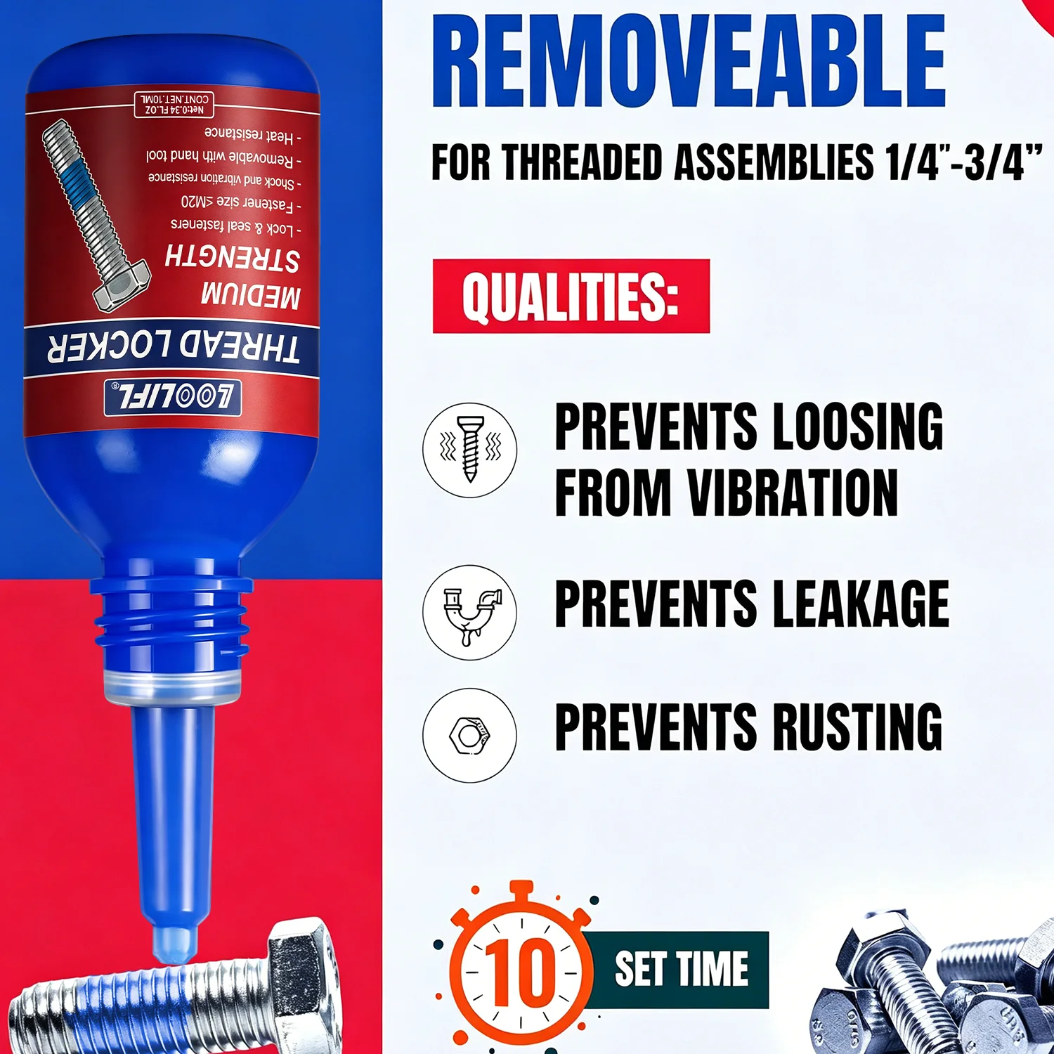 272 243 ThreadLocker Blue Thread Lock Medium Strength Lock Tight for Nuts Bolts Fasteners and Metals Anaerobic Curing Screw Glue