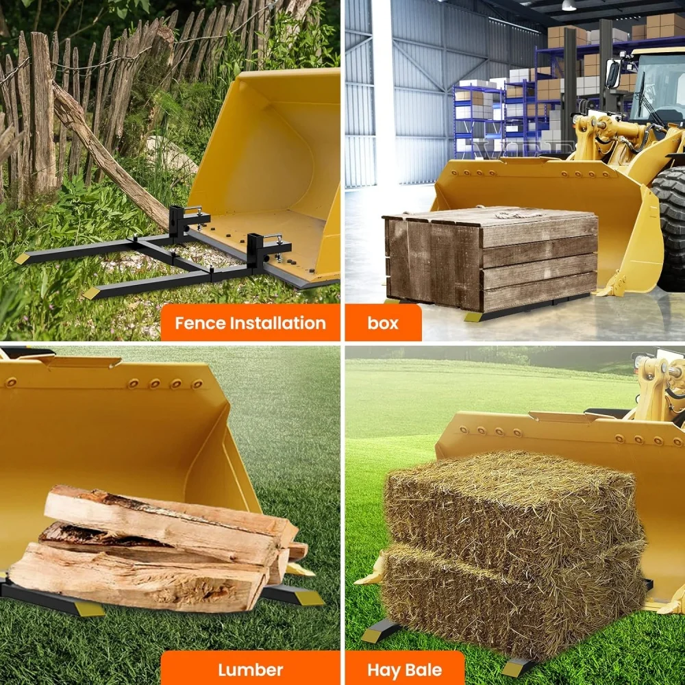 60" Clamp on Pallet Forks,4000Lbs Heavy Duty Fork Rack with Adjustable Stabilizer Bar for Loader Bucket Skidsteer Tractor