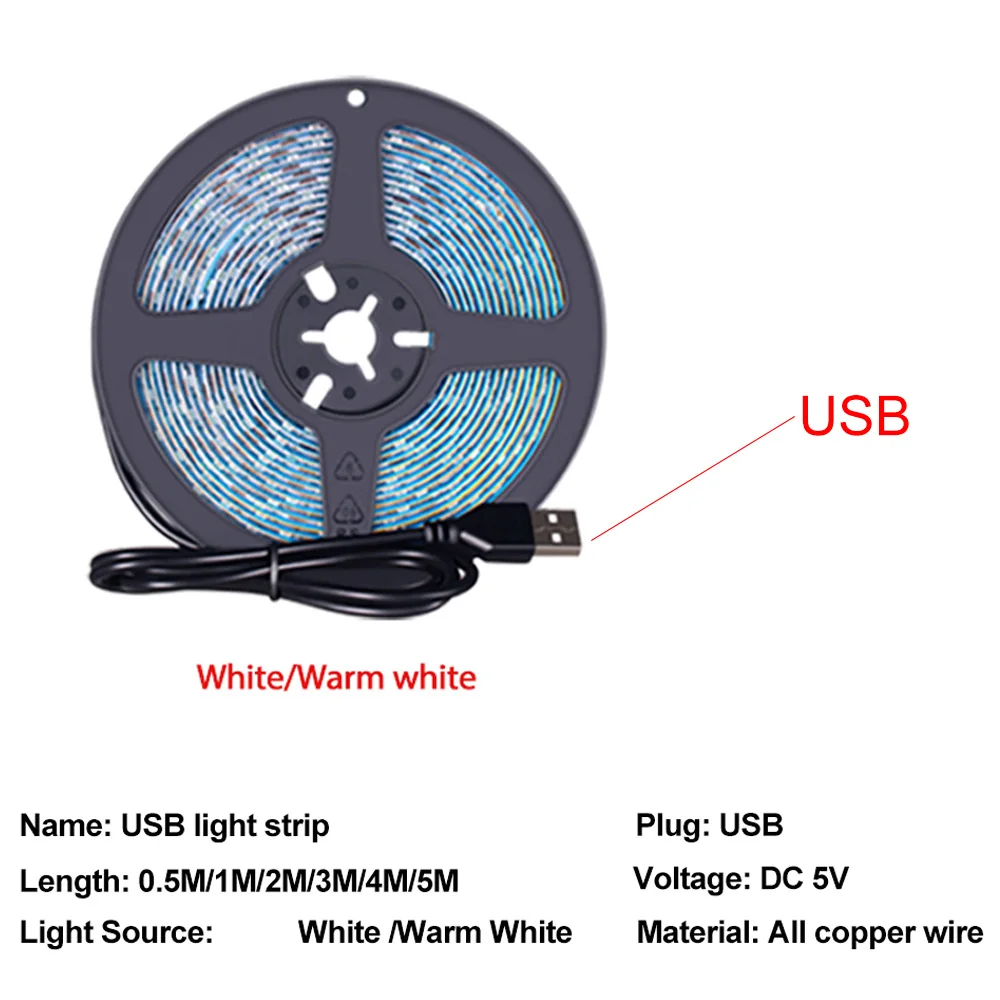 USB LED Strip Light 2835 SMD 5V Flexible LED Lamp Tape Ribbon Self-adhesive PC TV backlight Neon Home LED Lighting decoration