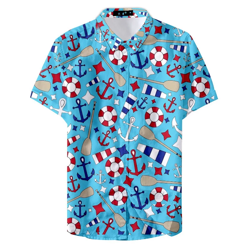 Summer Hawaiian Men's Shirt 3d Printed Cartoon Anchor Shirts For Men New Short Sleeve Oversized Tops Tee Shirt Men 5xl Clothing