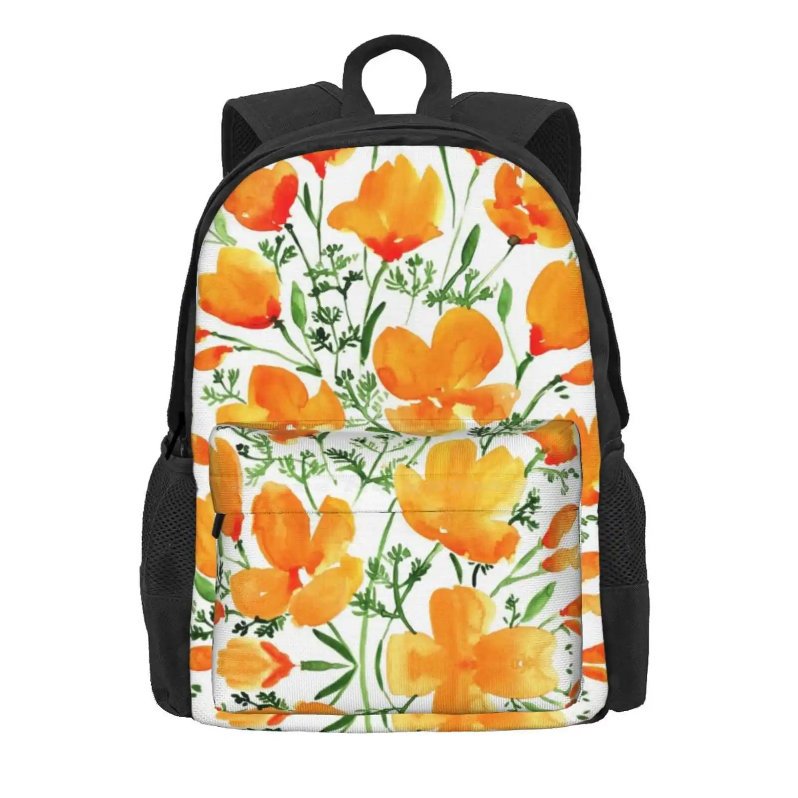 Watercolor California Poppies Hot Sale Schoolbag Backpack Fashion Bags Ilp076 Watercolor California Poppy Boho Floral Bohemian