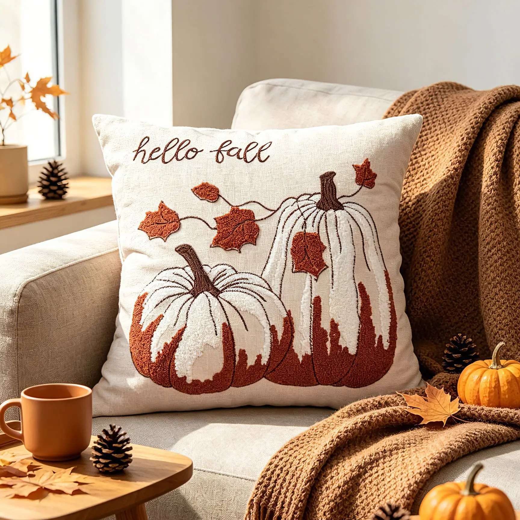 Harvest Bestickter Kürbis-Kissenbezug Cojines Wohnzimmerdekoration Chenille Einfacher Kissenbezug Thanksgiving-Kissenbezüge – Detail 15