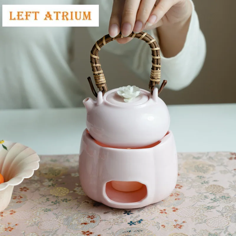 

Pink Jade Porcelain Lifting Handle Pot Tea Warmer Holder Alcohol Burner Stove Kettle Stand Boiling Water Furnace Tea Services