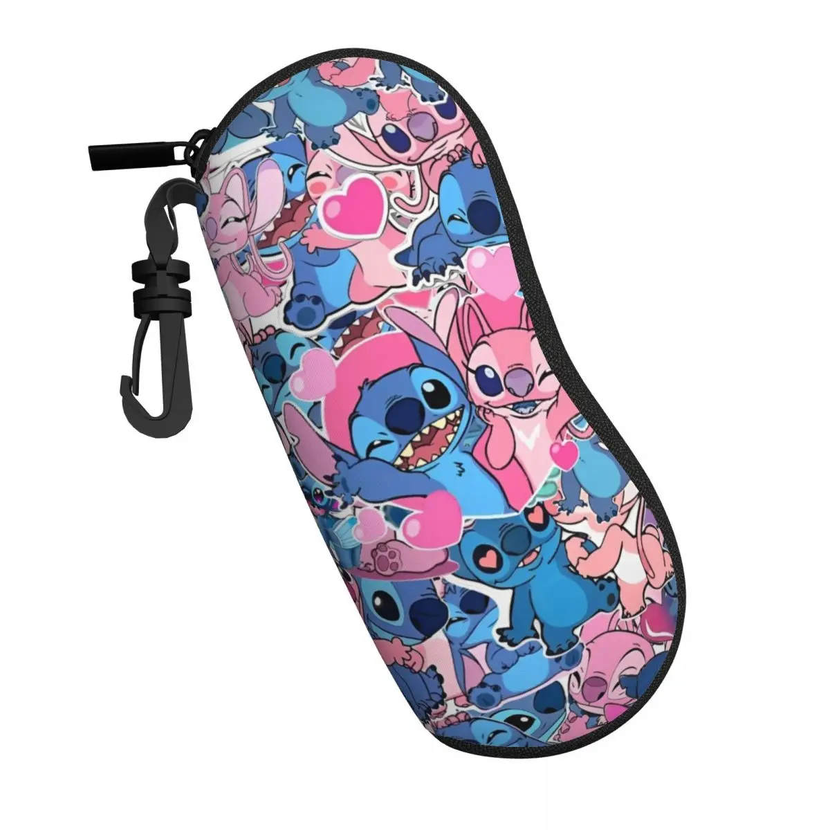 Kawaii Stitch And Angel Glasses Case Cartoon Comic Zipper Sunglasses Pouch Retro Travel Glasses Box Male Female Eyewear Storage