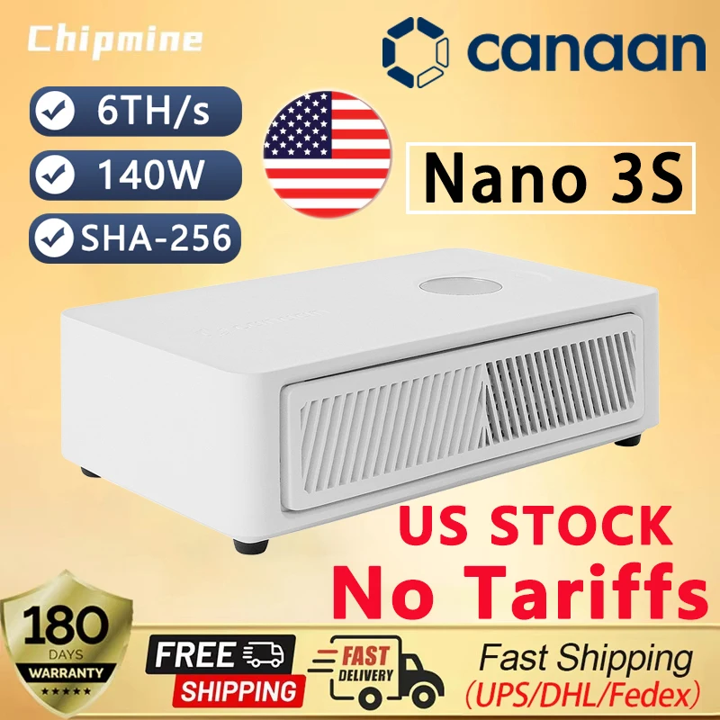 No Tariffs US Stock Canaan Avalon Nano 3S 6TH/s Bitcoin Miner 6TH/S 140W With US PSU Nano 3s Home BTC ASIC Miner
