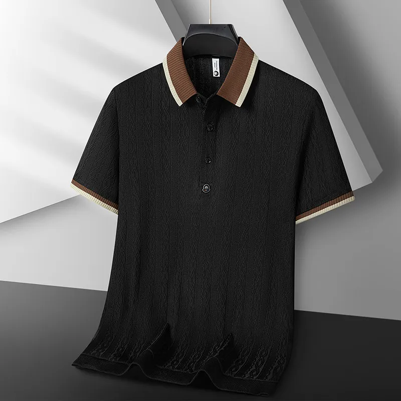 Black/White Men Polo Shirts Summer Old Money Style Patchwork Color Business Casual Short Sleeve Elastic Men's Polos Slim Fit3XL