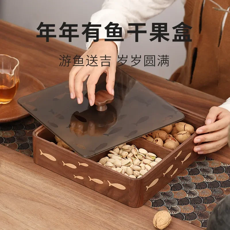 Black Walnut Dried Fruit Box Wooden Snack Plate for Living Room Tea Table Candy Dish Home Decoration New Year Gift Tray