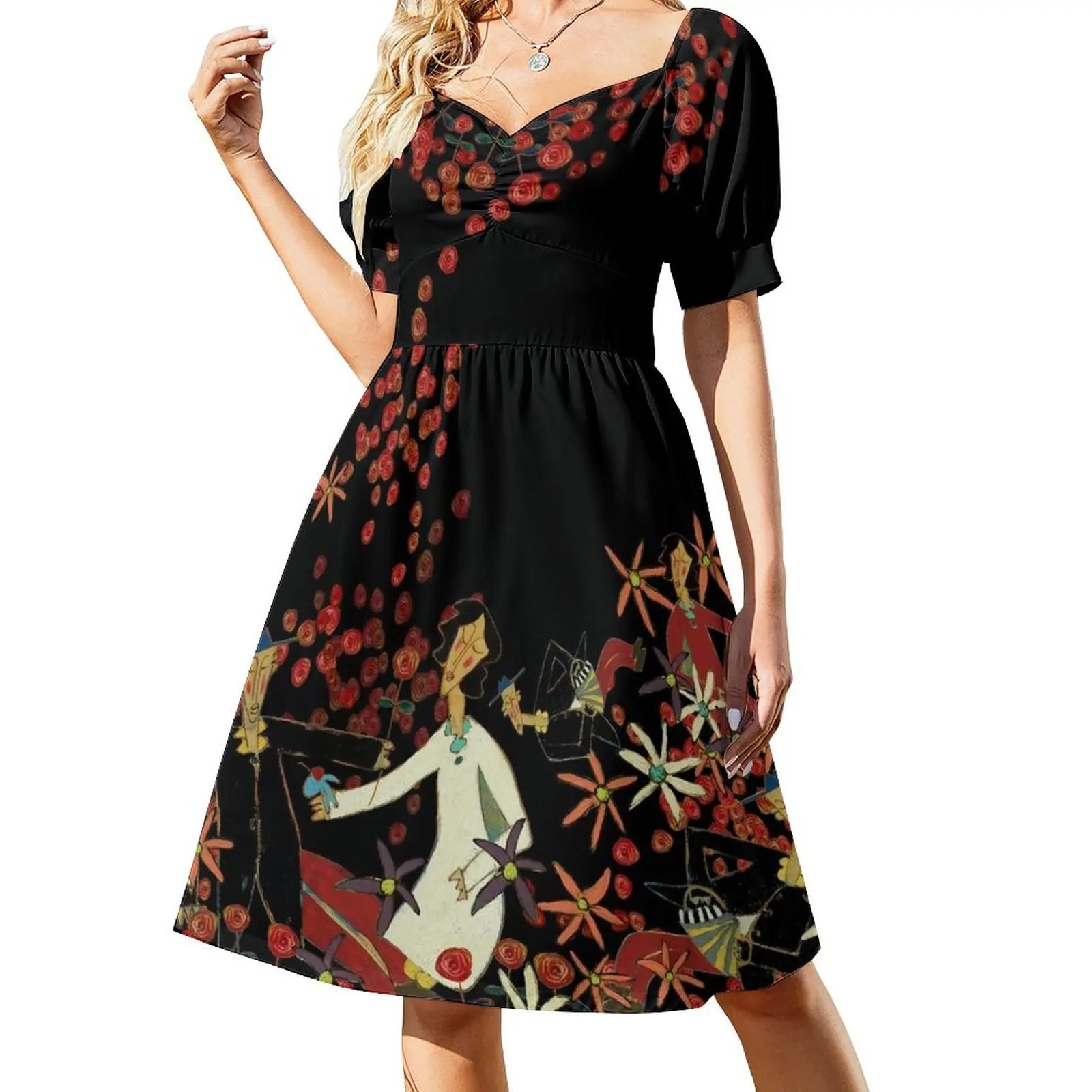 Parade of Lovers - Cherries on Black Sleeveless Dress summer women's dress 2023