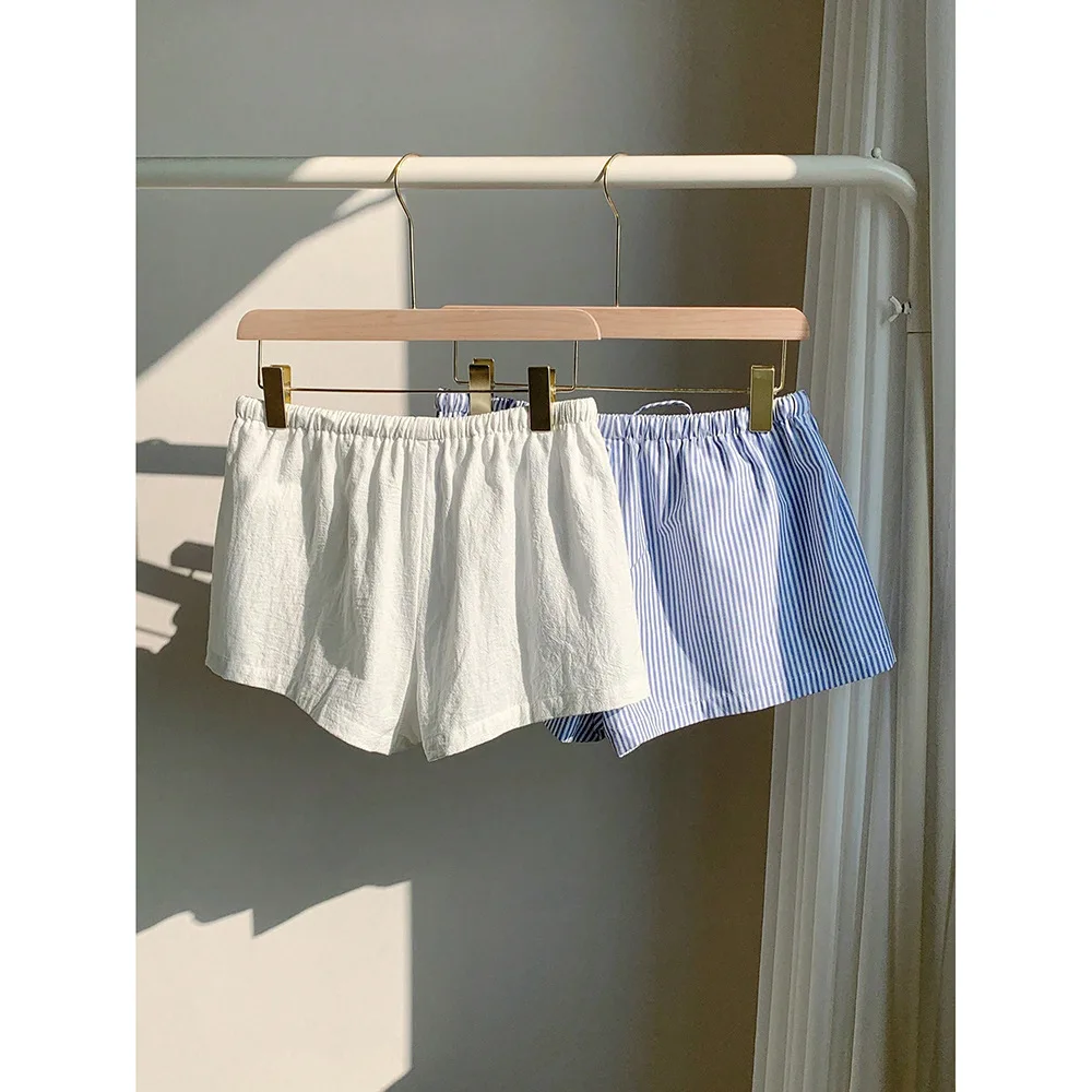 Mini Shorts Women Summer Clothes Solid Color/Striped Print Drawstring Elastic Waist Shorts Hot Pants Streetwear