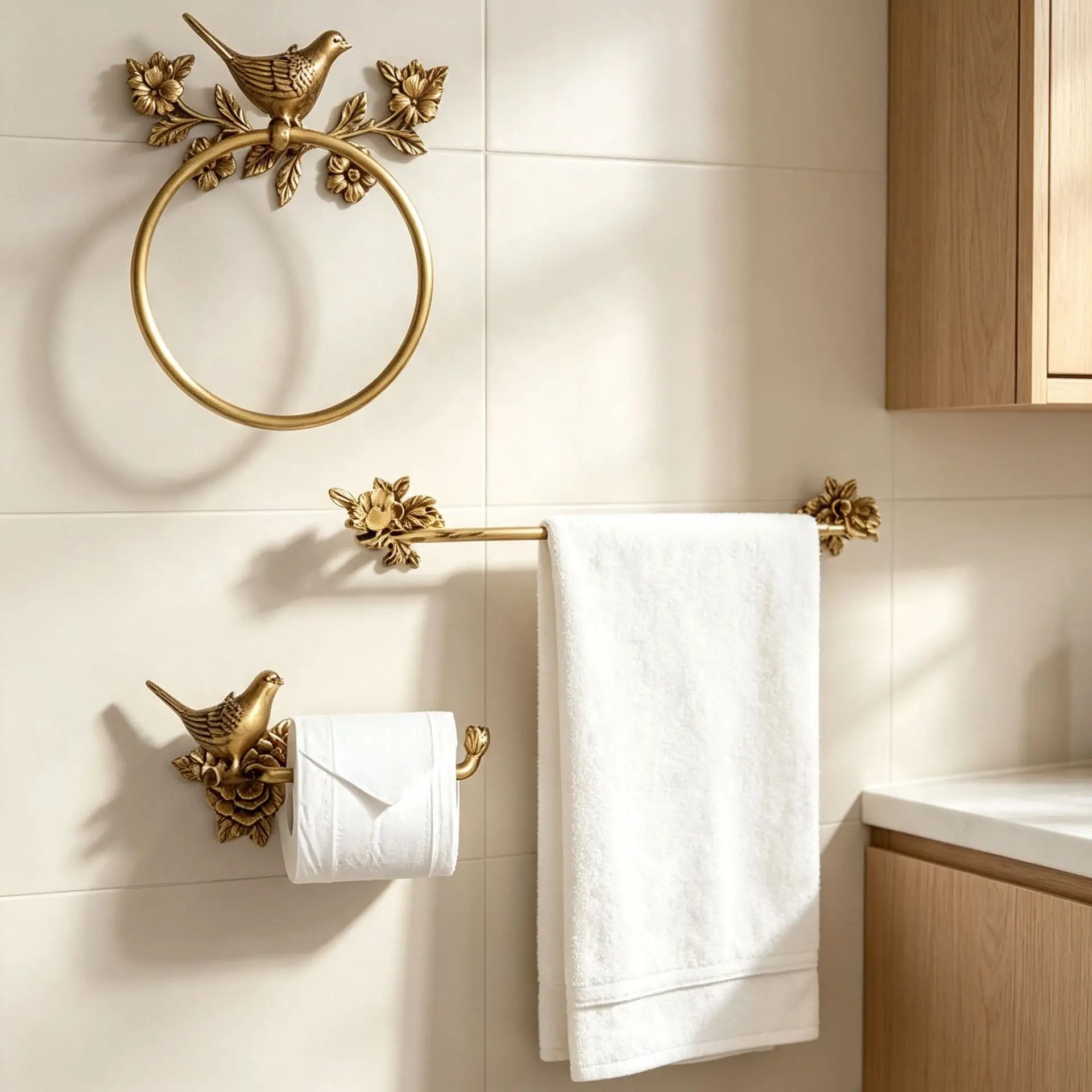Vintage brass bird towel ring toilet bathroom non-punching bath towel rack paper towel storage