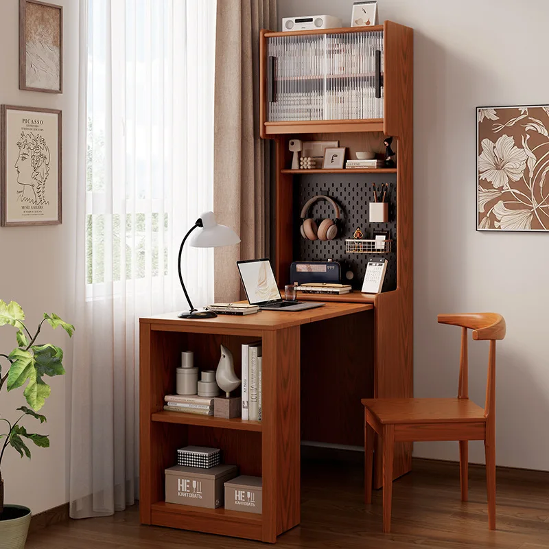 Bookcase integrated bookshelf solid wood living room household American small retractable writing table corner against the wall