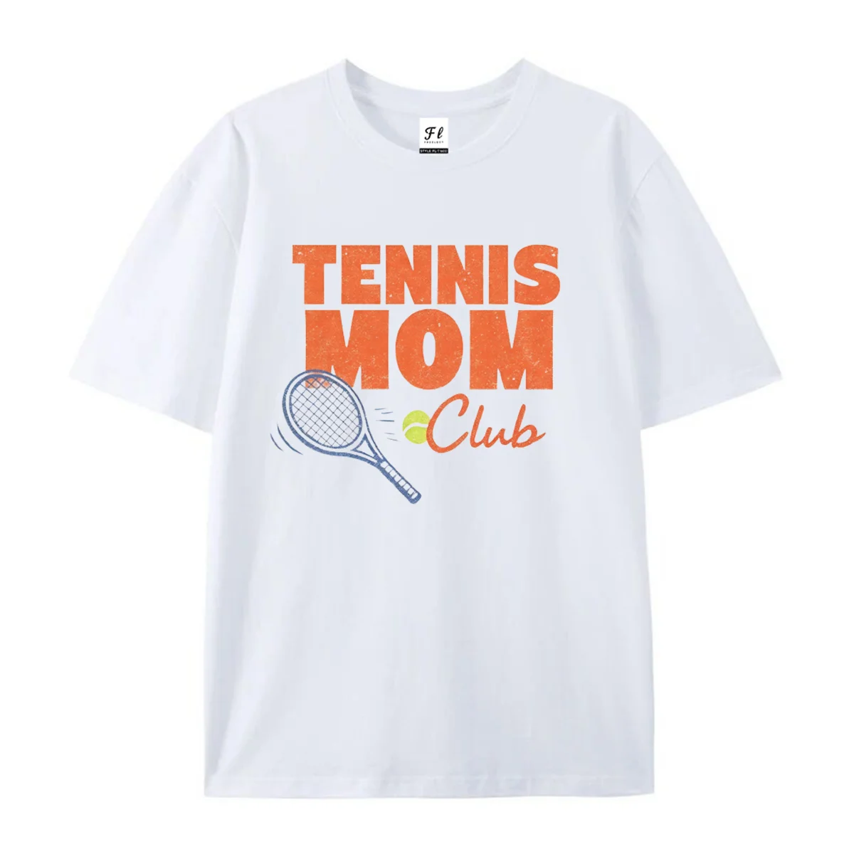 Tennis Mom Club Graphic T‑Shirt Vintage Distressed Tennis Racket Print Casual Short Sleeve Tee Sports Lover Mother Gift Tops For