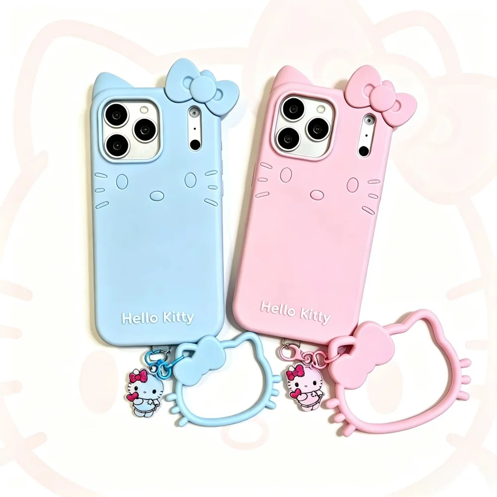 Süßes Geschenk für Mädchen: Niedliche Cartoon Hello Kitty Silikon-Handyhülle mit Anhänger, Rutschfest, für iPhone 17 16 15 14 Plus 13 Pro Max