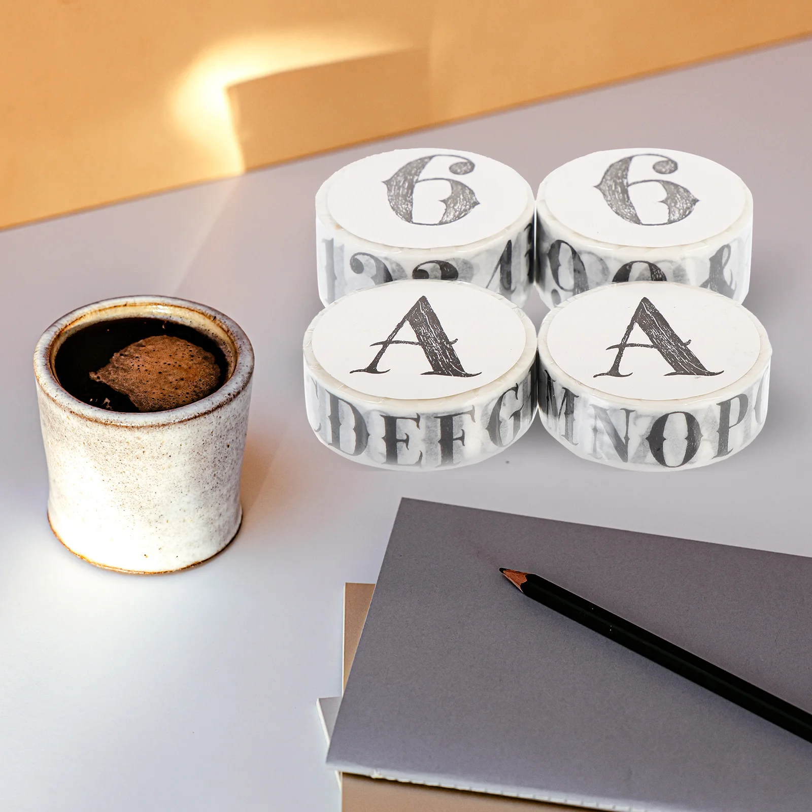 

4 Rolls Retro Text Stickers 15mm Letters 20mm Numbers DIY Washi Tape Decorative Planner Journal Scrapbook Arts Crafts Gifts
