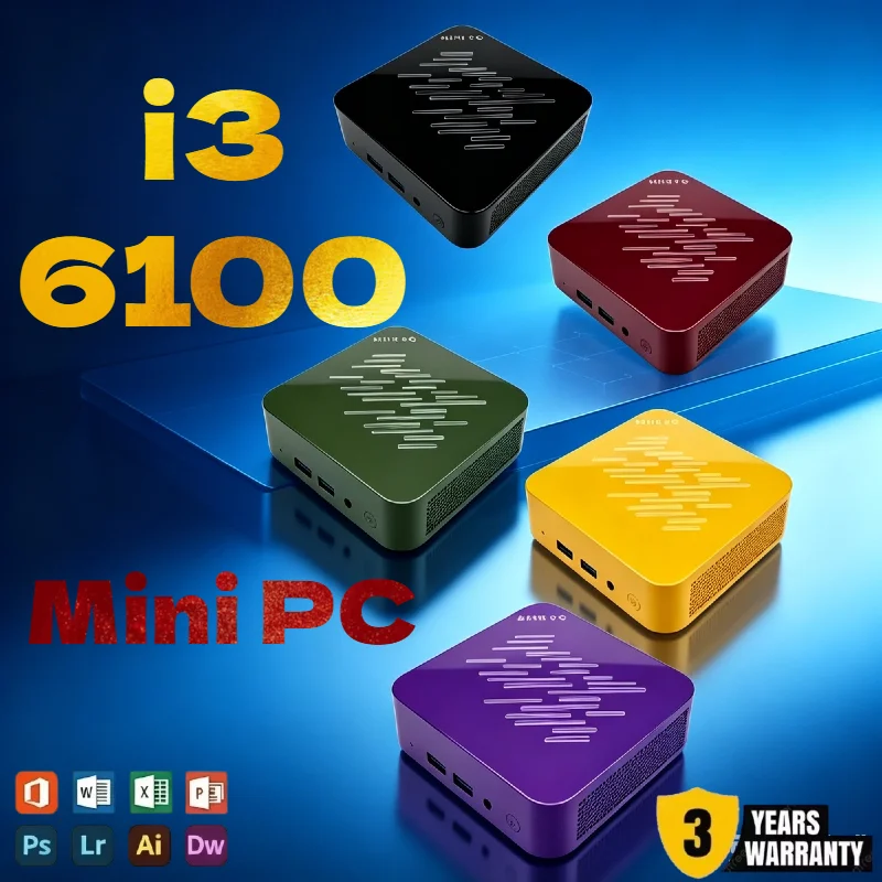 New Mini PC Compact Core i3-6100 Computer 16GB Big Storage SSD Dual Band WiFi6 Bluetooth 5.2 1000M Lan Smooth 4K Video Device