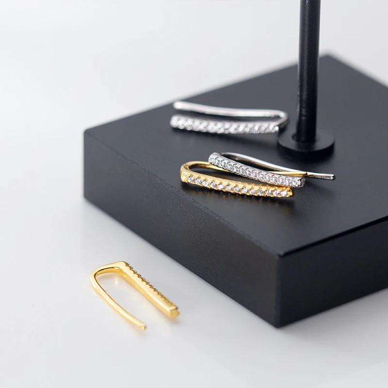 Modian Shiny Zircon U Shape Stud Earring dla kobiet Autentyczne srebro próby 925 w kolorze złotym Geometryczna szpilka do uszu Biżuteria modowa — zdjęcie 3