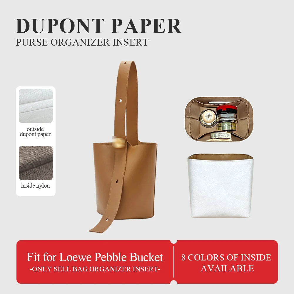 

Dupont Paper Purse Organizer Insert Fit for Loewe Pebble Bucket Zipper Inner Liner Storage Bag Durable Makeup Inside Bag In Bag