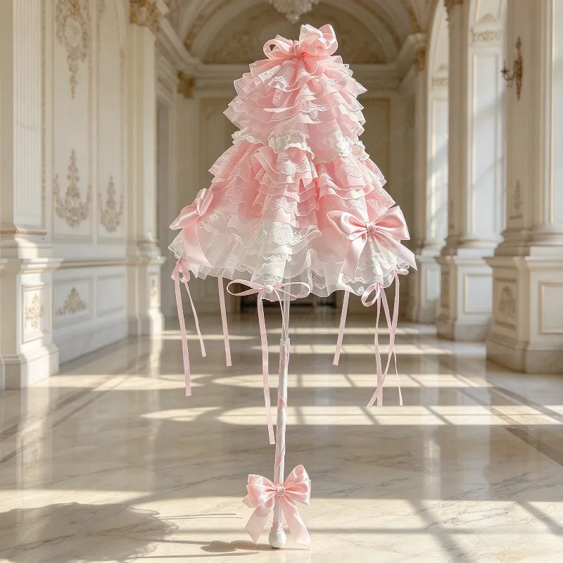 Pink Cherry Blossom Lolita Parasol, Lace Flower Wedding Umbrella for Bridal Tea Party & Photography Prop