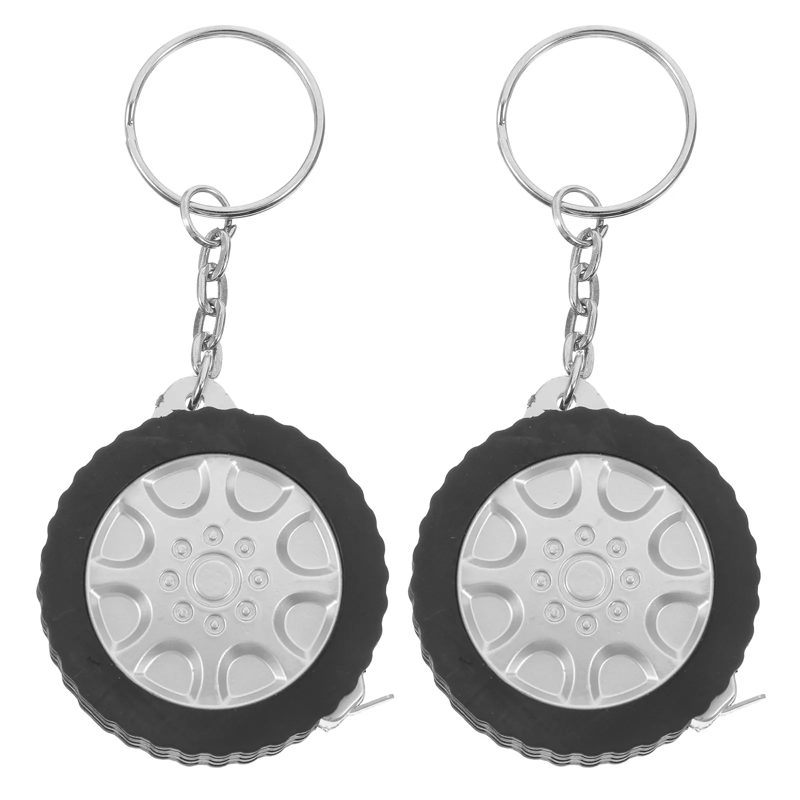 Mini Retractable Tape Measure Keychain 2 Piece Tire Shaped Portable Tool for Home Office Construction Gifts