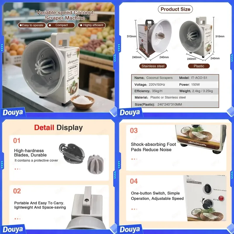 GZZT CO-S1 Commercial Coconut Processing Machine Adjustable Speed Electric Coconut Grater Grinder Shredder Coconut Scrapers