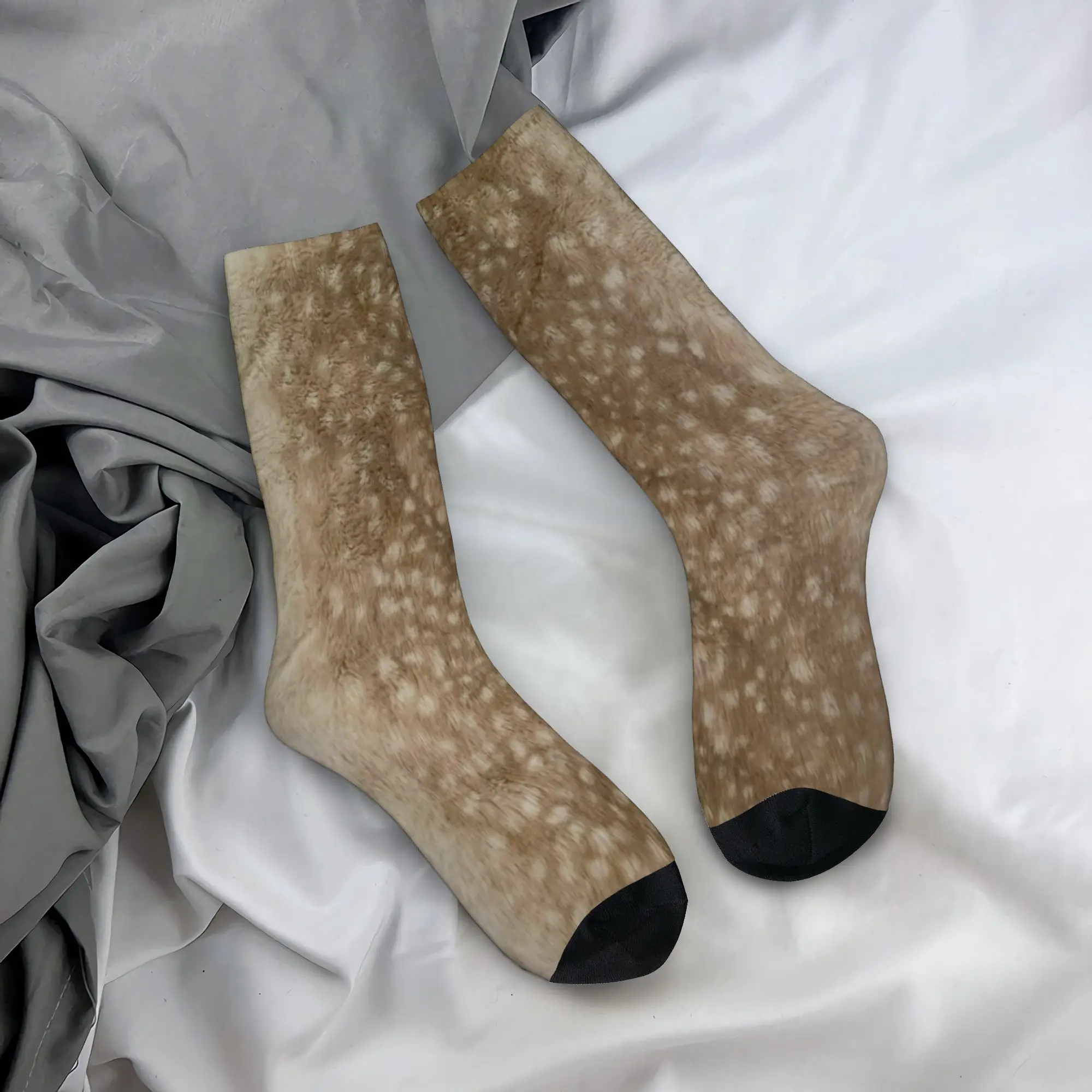 Cozy Unisex Socks Brown Base Light Antelope Spot Accessories Warm  High Quality Stockings All Seasons