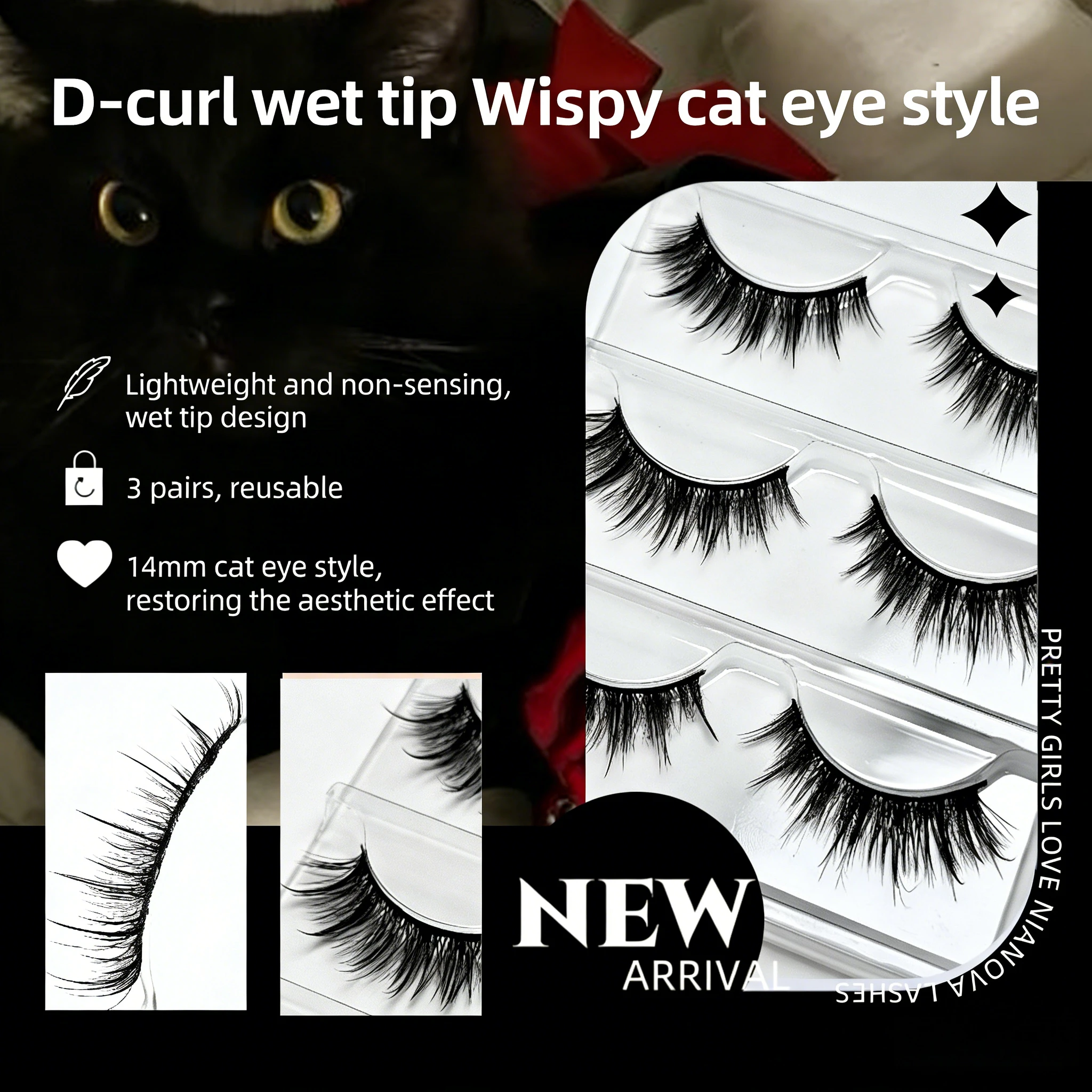 캣아이 속눈썹 자연스러운 긴 인조 속눈썹 코스프레 메이크업 크로스 스트립 속눈썹 수제 만화 속눈썹 랜덤 배포